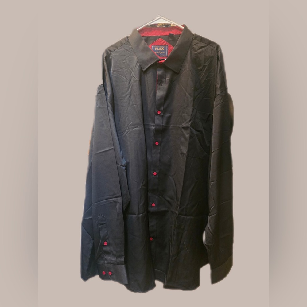 Men's Big and Tall Flex Black Button-Down Dress Shirt with Red Accents
